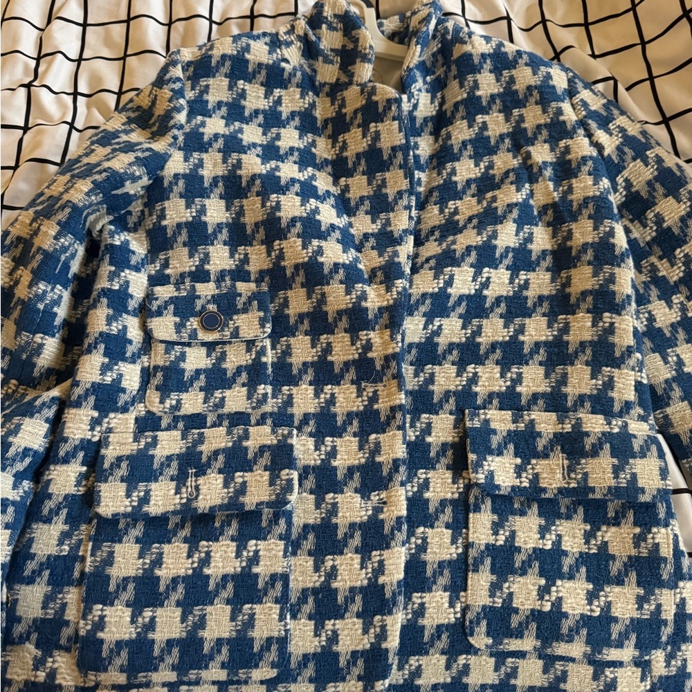 Rachel Zoe Blue and White Houndstooth Blazer, New without tag! Never been worn!
